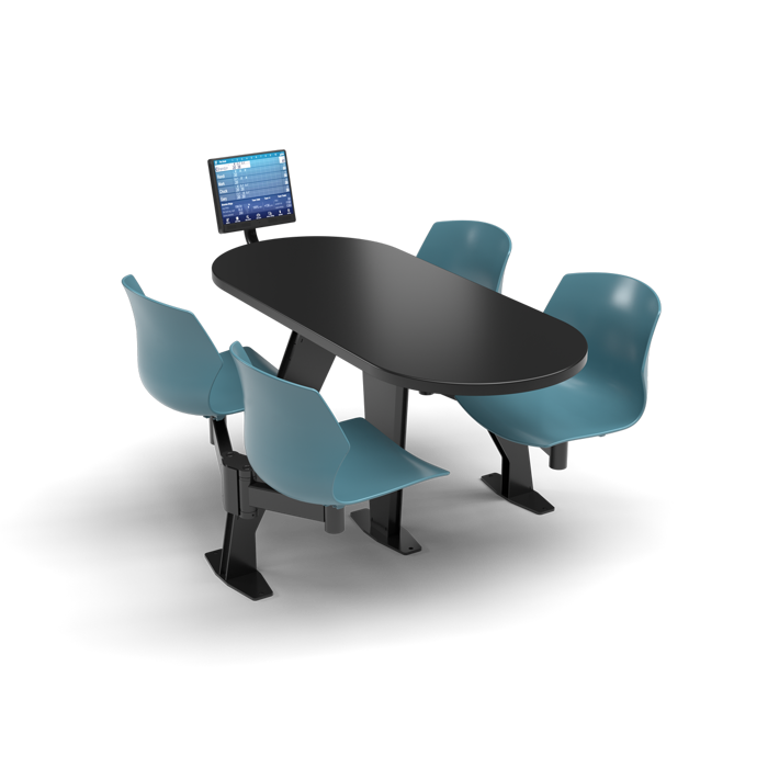 CS, Swing Swivel, Oval Black Table, Grayblue Plastic Chair with Black Weldment-1