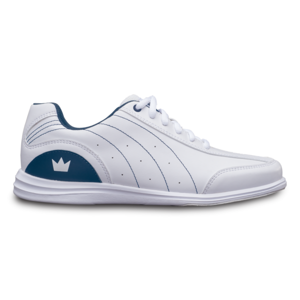 Side view of the White and Navy Mystic Shoe