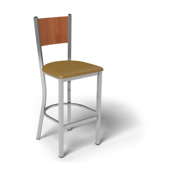 Center Stage Mama Melissa Barstool. Camel Vinyl, Oiled Cherry, & Silver Weldment
