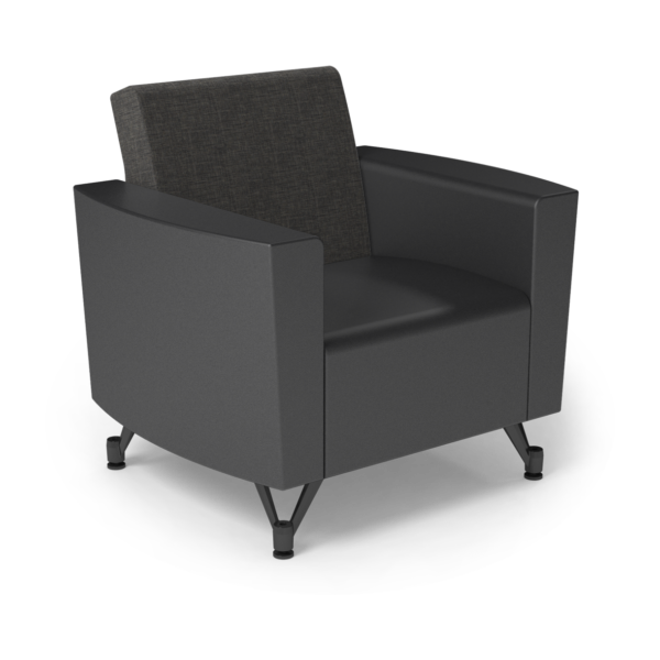 Center Stage Chair. Cover Cloth Taiga & Black Vinyl