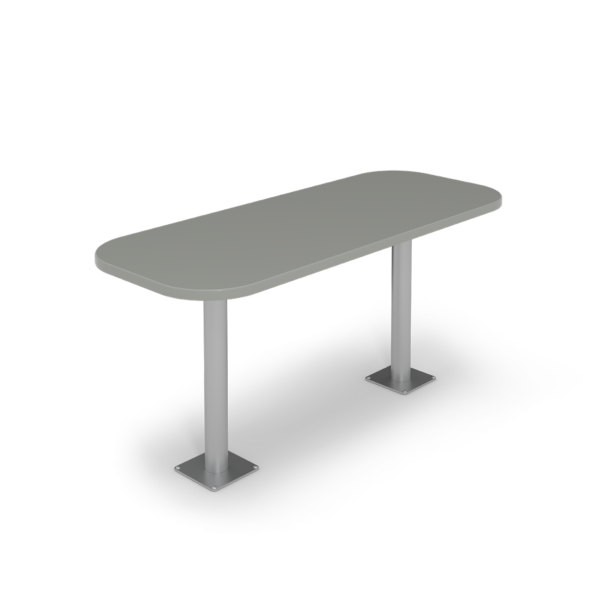Center Stage Onlane Dining Table. Fashion Grey Top and Silver Legs.