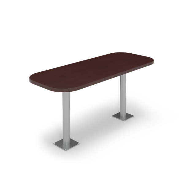 Center Stage Onlane Dining Table. Formal Mahogany Top and Silver Legs.
