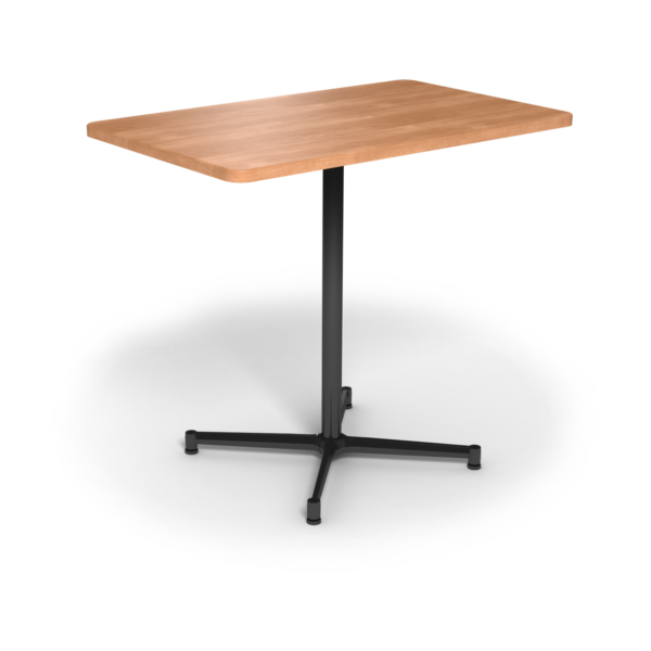 Center Stage, bar height, rectangular table. Honey maple & black weldment.