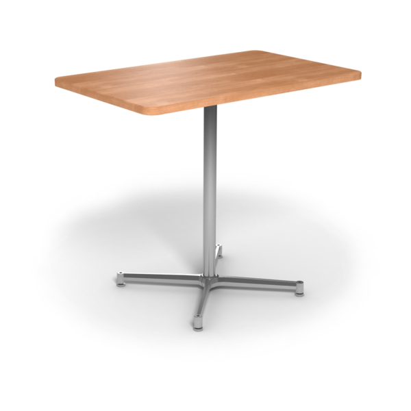 Center Stage, bar height, rectangular table. Honey maple & silver weldment.