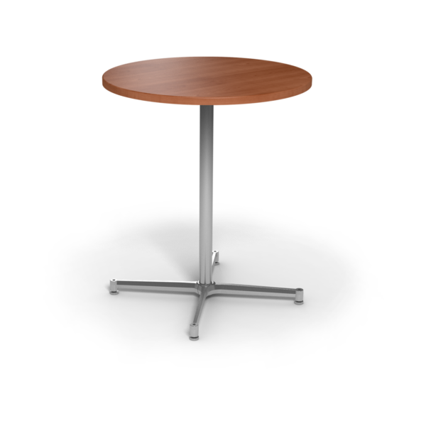 Center Stage, bar height, round table. Oiled cherry & silver weldment.