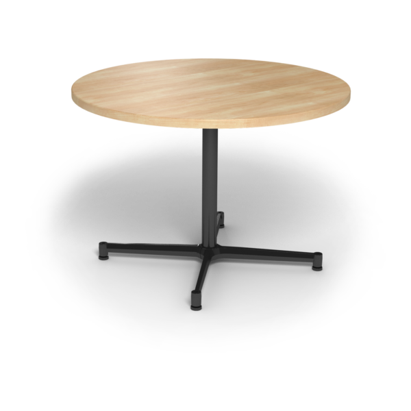 Center Stage, table height, round table. Sugar maple & black weldment.