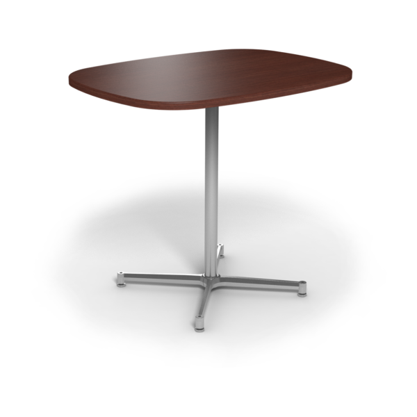 Center Stage Bar Height Super Elliptical Table. Formal Mahogany & Silver Weldment