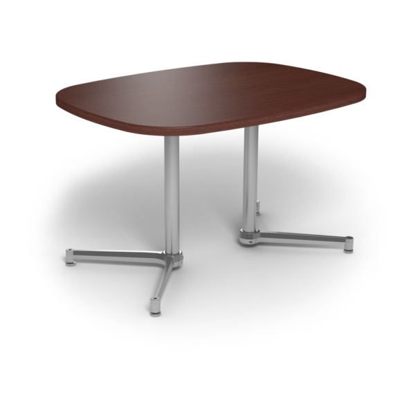 Center Stage, Super Elliptical Table Height Table, Formal Mahogany & Silver Weldment