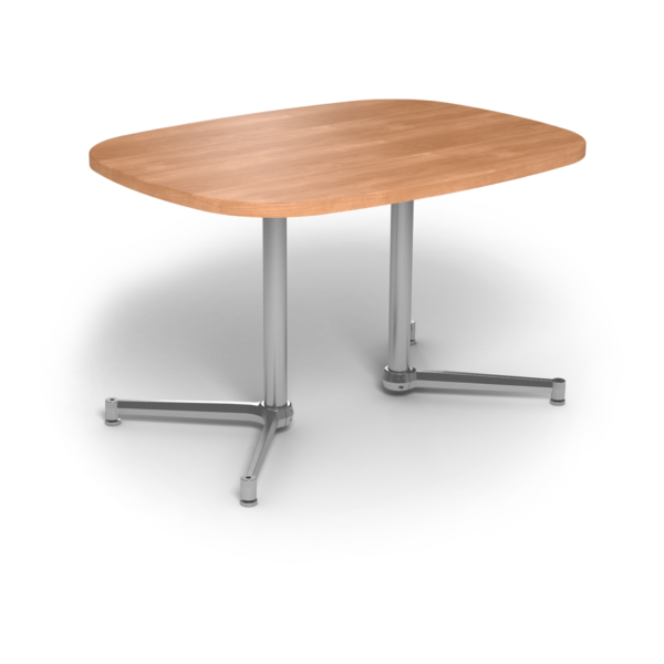 Center Stage, Super Elliptical Table Height Table, Honey Maple & Silver Weldment