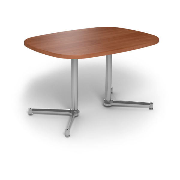 Center Stage, Super Elliptical Table Height Table, Oiled Cherry & Silver Weldment