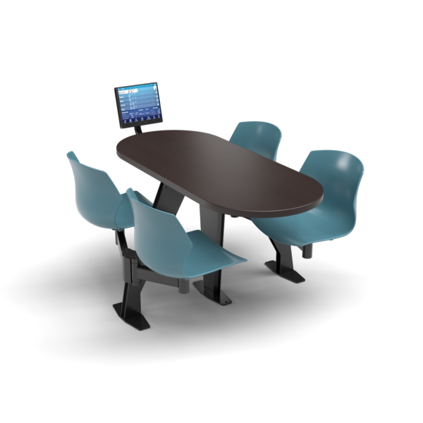 CS, Swing Swivel, Oval Witchcraft Table, Grayblue Plastic Chair with Black Weldment