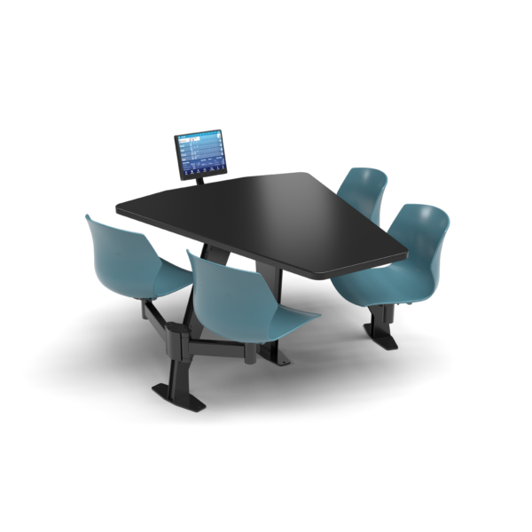 CS, Swing Swivel, Shield Black Table, Grayblue Plastic Chair with Black Weldment
