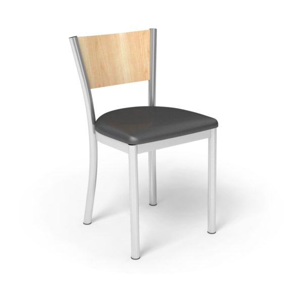 Center Stage Artisan Chair. Black Vinyl, Sugar Maple, & Silver Weldment
