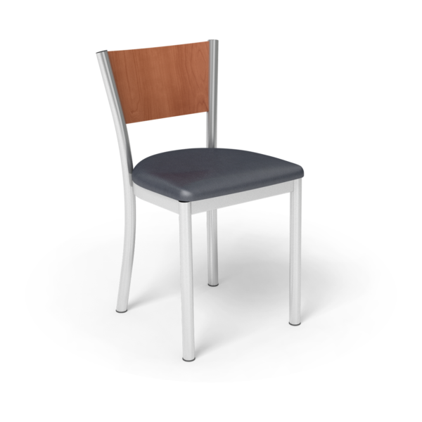 Center Stage Artisan Chair. Imperial Blue Vinyl, Oiled Cherry, & Silver Weldment