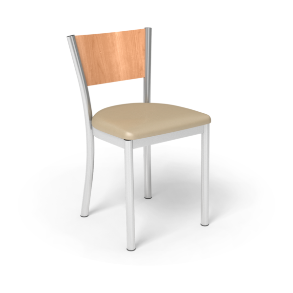 Center Stage Artisan Chair. Sand Vinyl, Honey Maple, & Silver Weldment