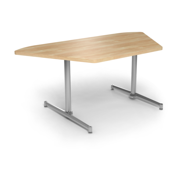 Center Stage, Trapezoid Table Height Table. Sugar Maple & Silver Weldment